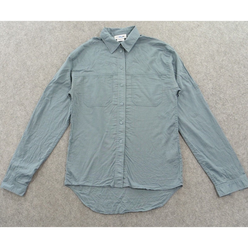 Lacoste Top Womens Small Green 32 Button Up Shirt Long Sleeve Casual Cotton